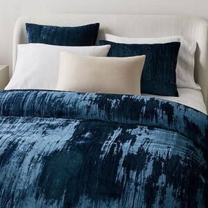 West Elm blue Lush Crinkle Velvet Queen Duvet Cover and Shams